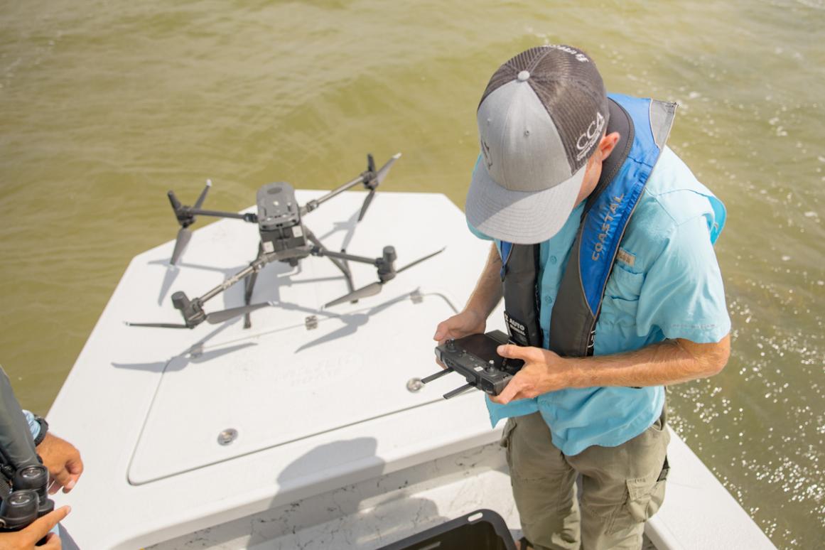 launching a drone from the boat